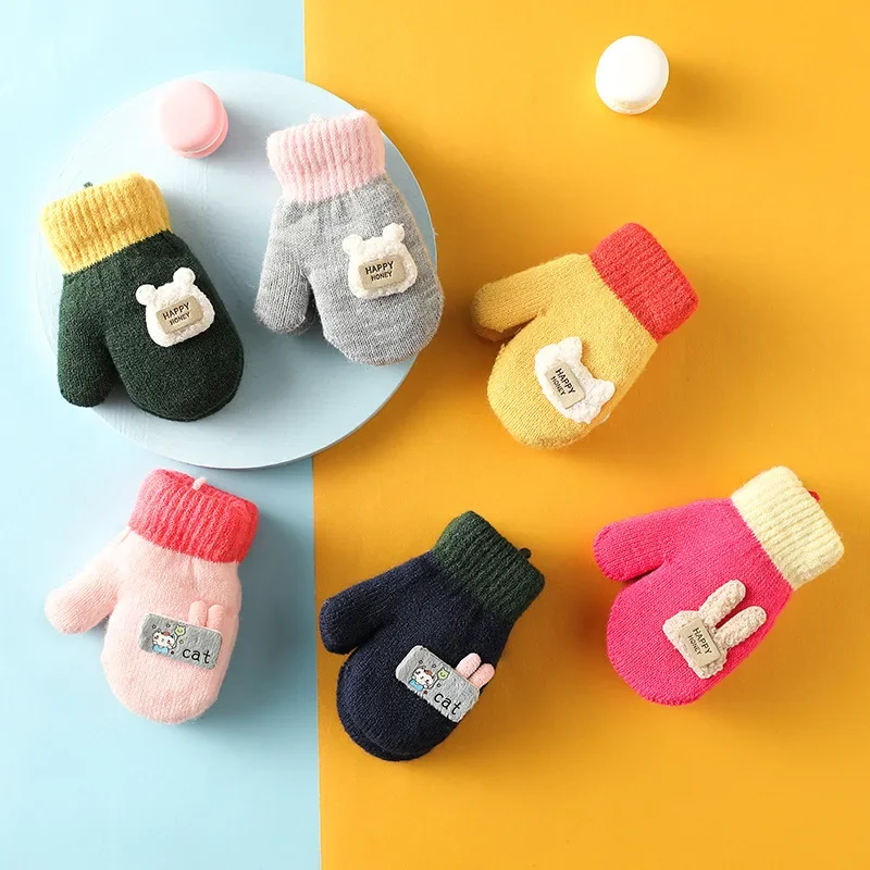 

2023 New Cartoon Baby Mittens Winter Warm Kids Baby Boys Girls Knitted Gloves For Children Toddler Kid