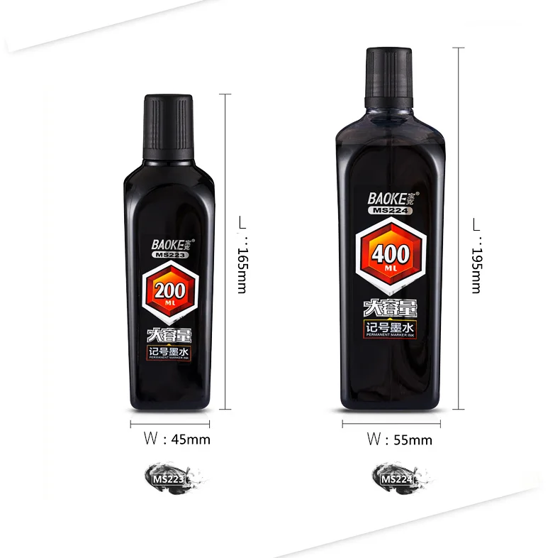 BAOKE MS223 200 ml Permanentmarker-Tinten-Nachfüllflaschen, Schwarz, Blau, Rot – Detail 8