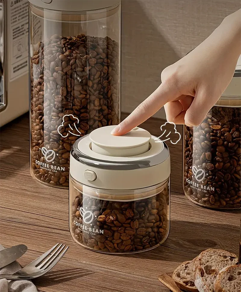 Coffee Bean Storage Jars - Vacuum Sealed Glass Containers with CO2 Valve