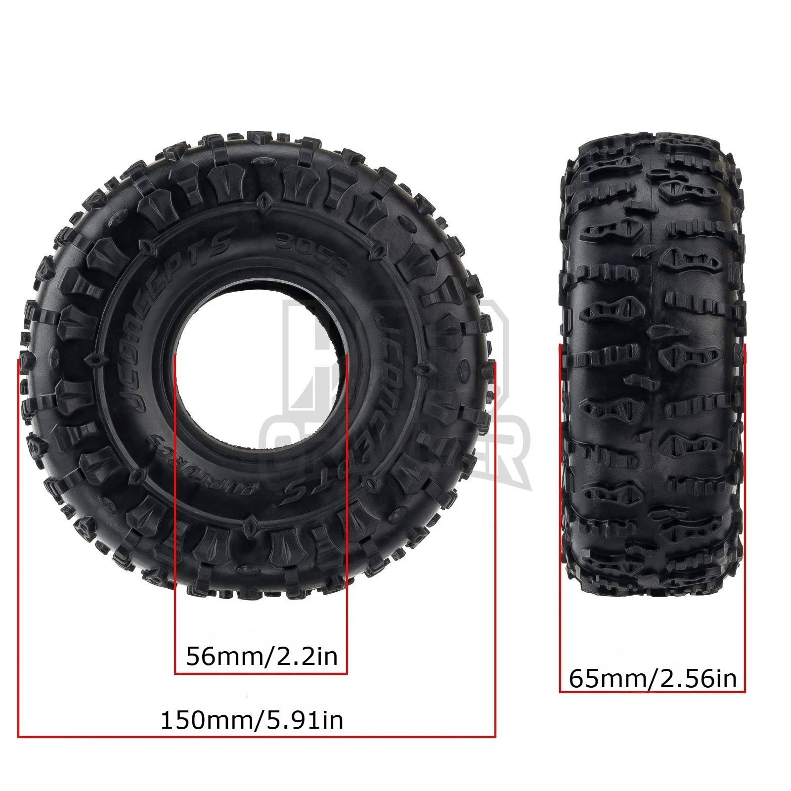 Pneus RC 2.2 pouces 150x65mm Caoutchouc pour 1/10 Crawler - Lot de 4