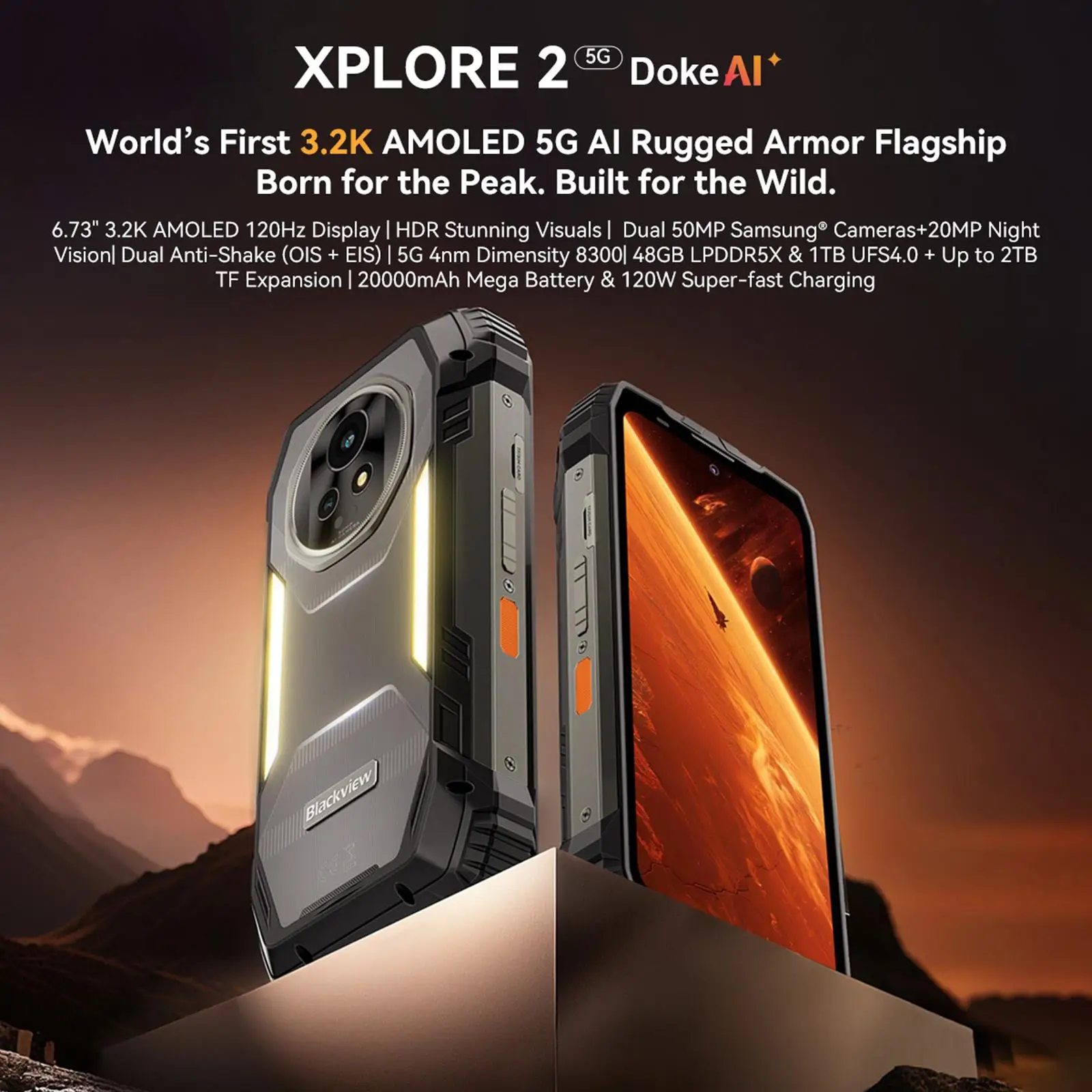 Blackview XPLORE 2 Rugged Phone 16GB+1TB 6.73” AMOLED Display  Android 15 Dimensity 8300 MT6897 Octa Core 5G NFC Smartphone