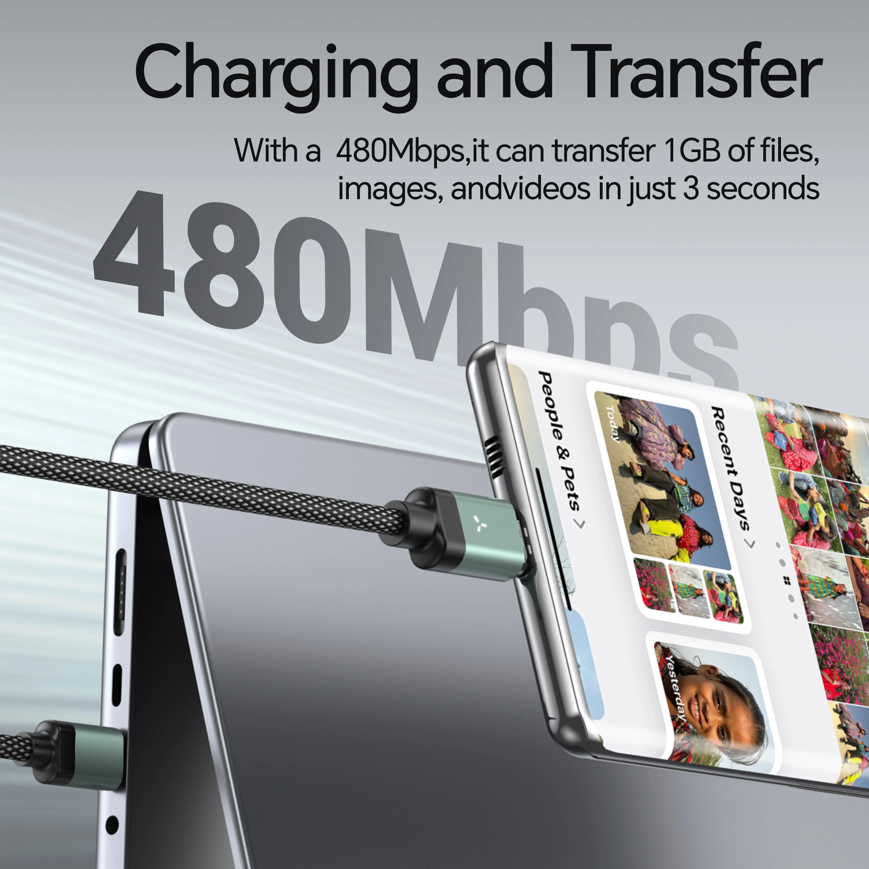 Premium Nylon Braided Magnetic USB-C Fast Charging Cable - 1.2M, 100W Capacity