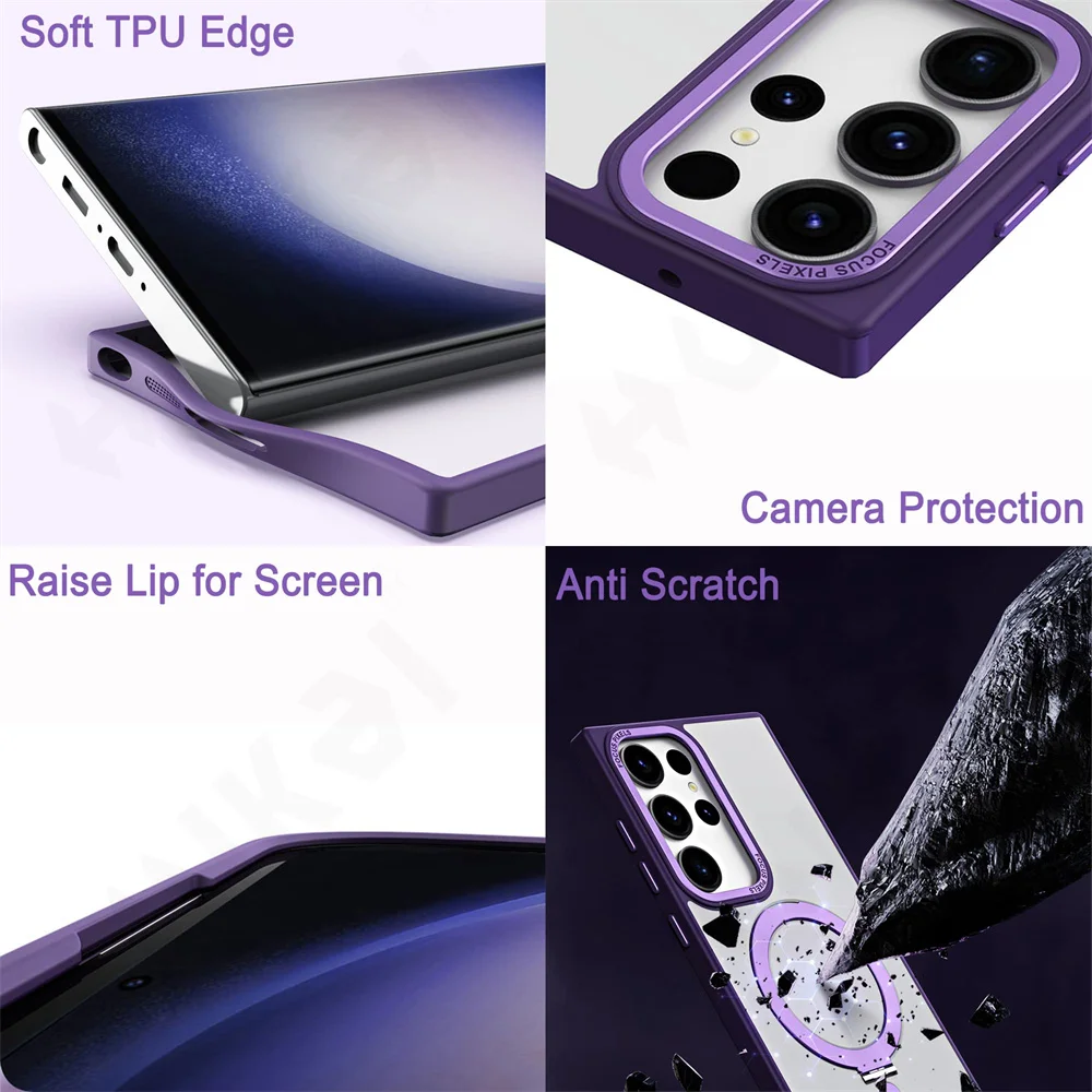 Samsung S24 Ultra Armor Back Cover With MagSafe Charging And 360 Rotation  Stand - Purple