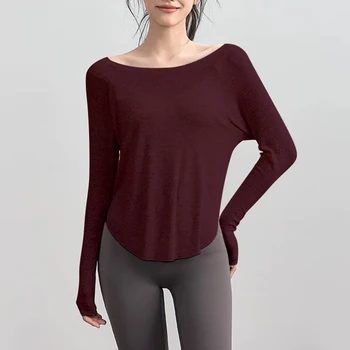 Women's yoga sports T-shirt, Modal ribbed yoga long sleeved outdoor sports loose top slimming yoga T-shirt cover 1