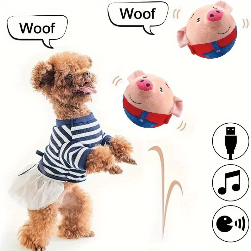 Interactive Cartoon Pig Plush Toy With Music  Talking Bouncing Ball - USB Rechargeable Washable Suitable For All Dog  and Cat 6