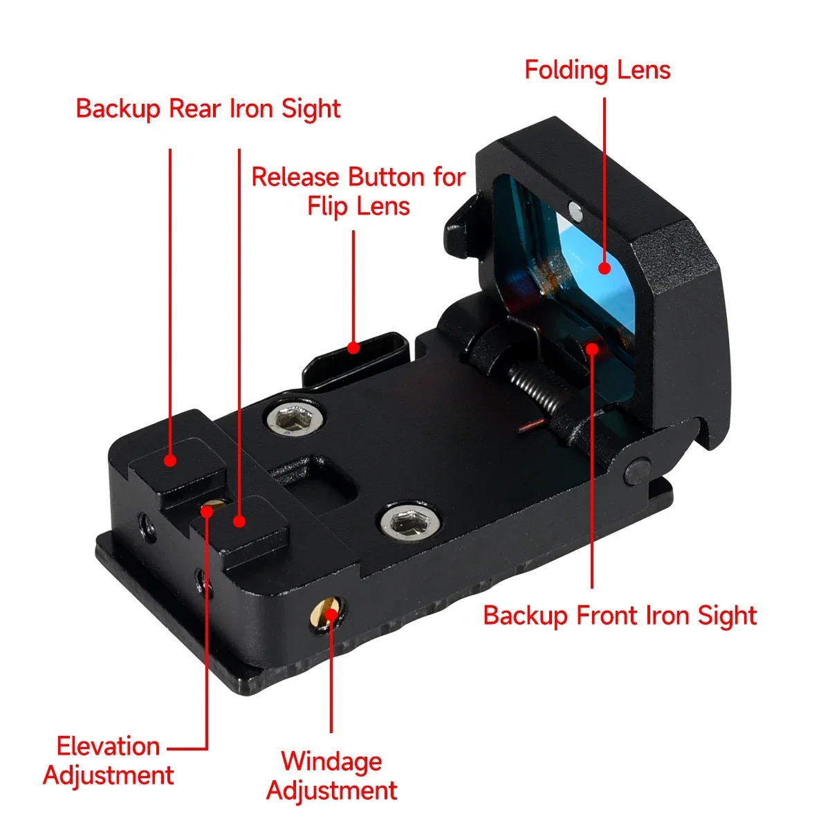 Red Dot Sight JH409 3MOA Folding Flip Collimator Reflex Mini 1x with 20mm Mount and Pistol Glock MOS Base