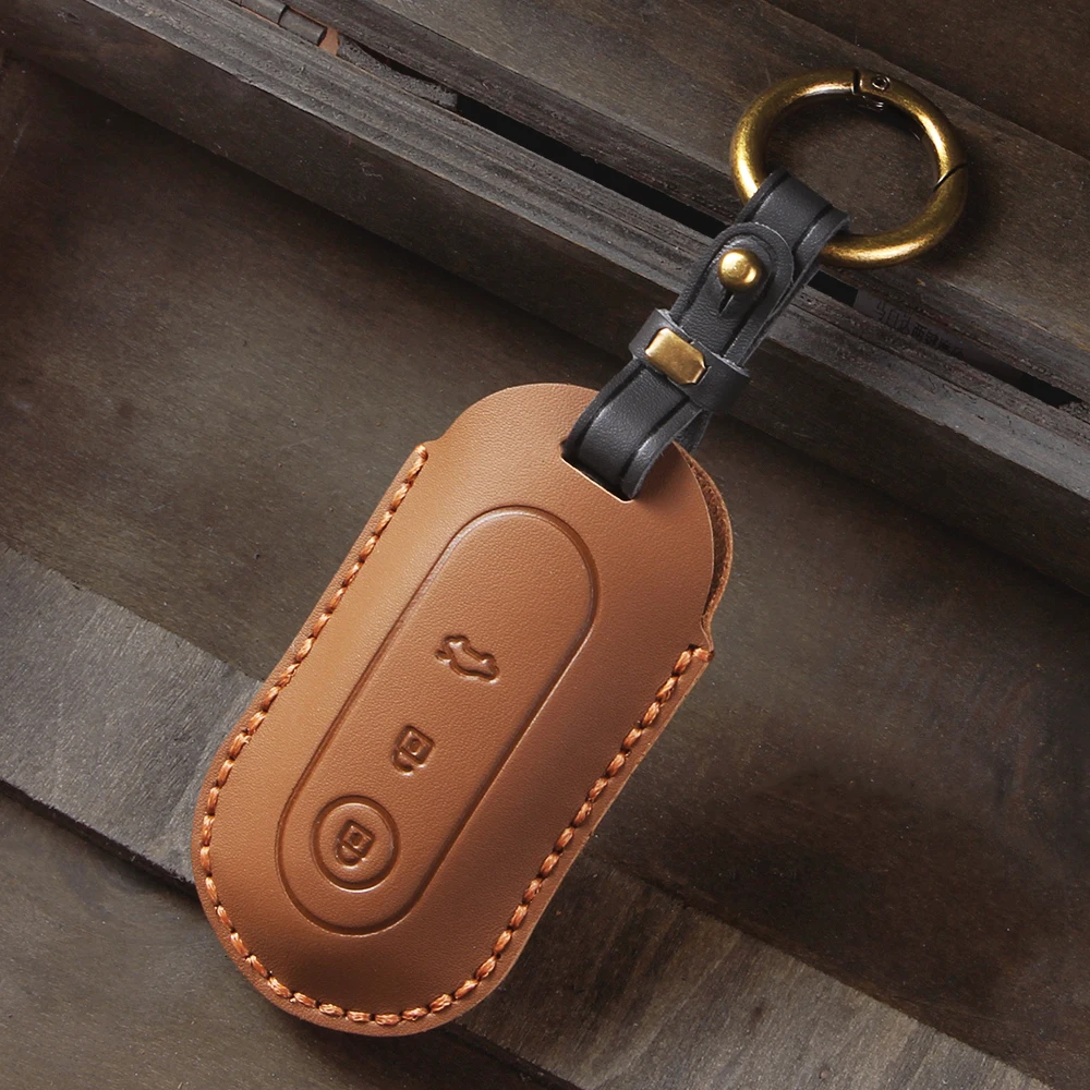 Leather Car Smart Key Case Cover for Aito M5 M7 3 Buttons Remote Protection Shell Keychain Auto Accessories