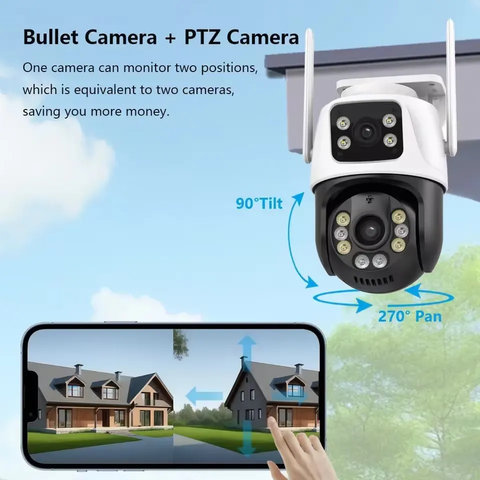 Hiseeu 4K 8MP telecamera di sorveglianza Wifi a doppia lente Zoom digitale 4X AI rilevamento umano ONVIF telecamere IP PTZ di sicurezza esterna Wireless