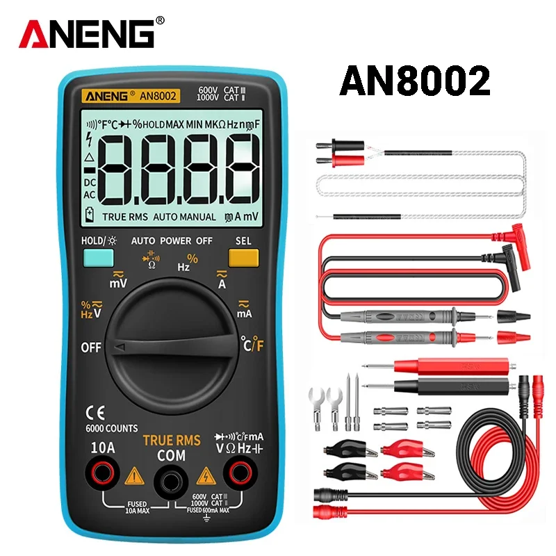 

ANENG AN8002 Digital Professional Multimeter 6000 Counts Capacitor True RMS AC / DC Voltage Current Tester Meter Test Car