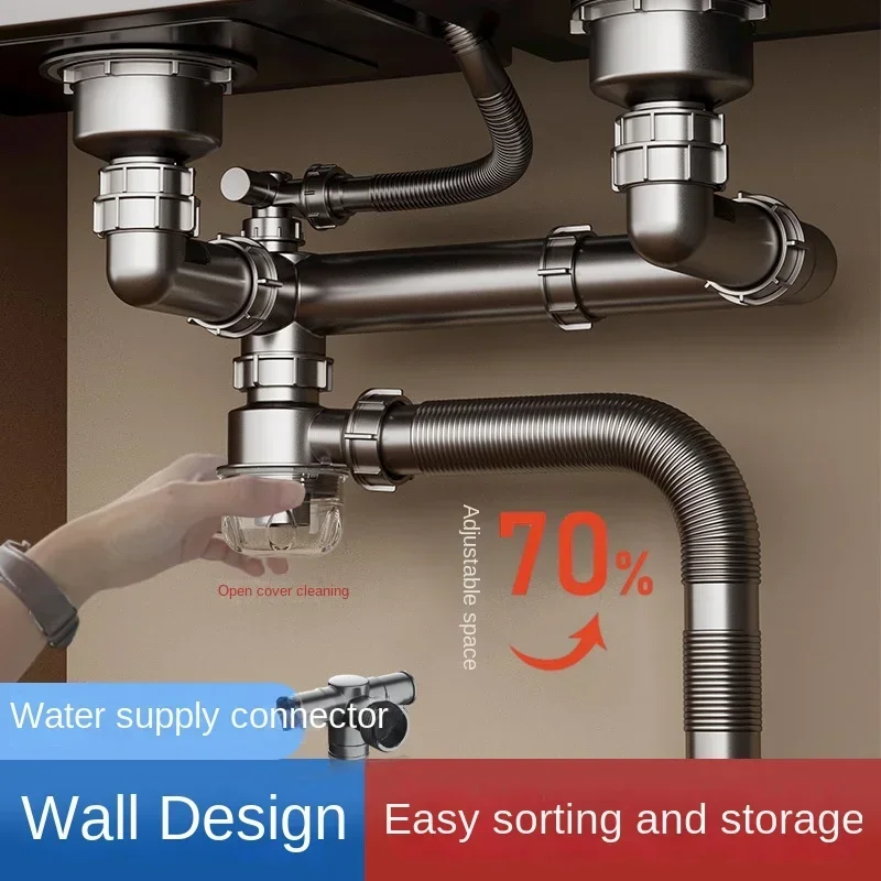 Kitchen sink drain pipe fittings double sink drainer drain pipe set