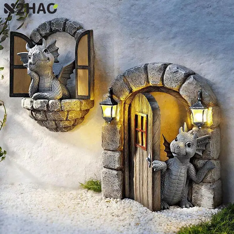 Home-Dragon-Decorations-Dinosaur-Open-Door-Garden-Decorations-Resin ...