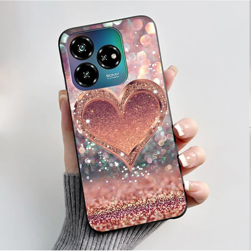 Black Soft Silicone Case with Cute Flower Cartoon Design