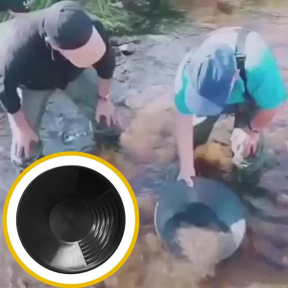 Manual Panning Pan Heavy Duty Three Riffles Rare Metal Prospecting Pan Portable Lightweight Round Plastic Basin Sifting Tool