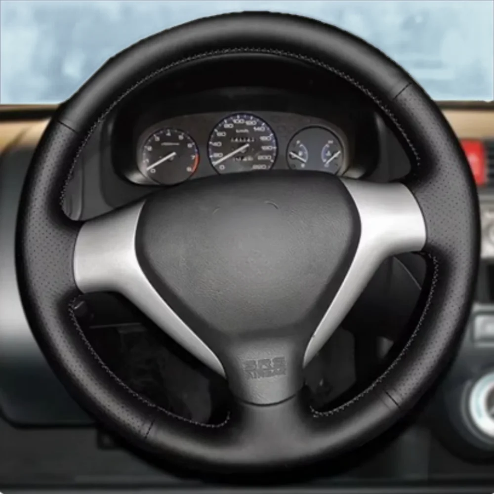 Schwarzer Auto-Lenkradbezug, DIY-Mikrofaser-Leder, atmungsaktiv, für Honda Jazz Fit 2005 2006 2007 2008, Automotor-Zubehör