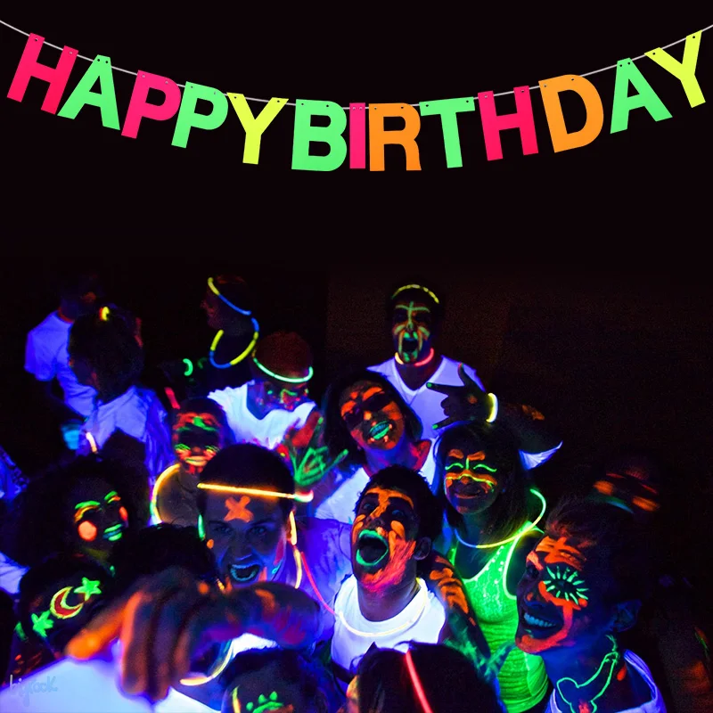UV Glow Paper Banner Happy Birthday Garland Star Hanging Spirals Neon Party Decoration Favors Wedding Supplies Glow in the Dark
