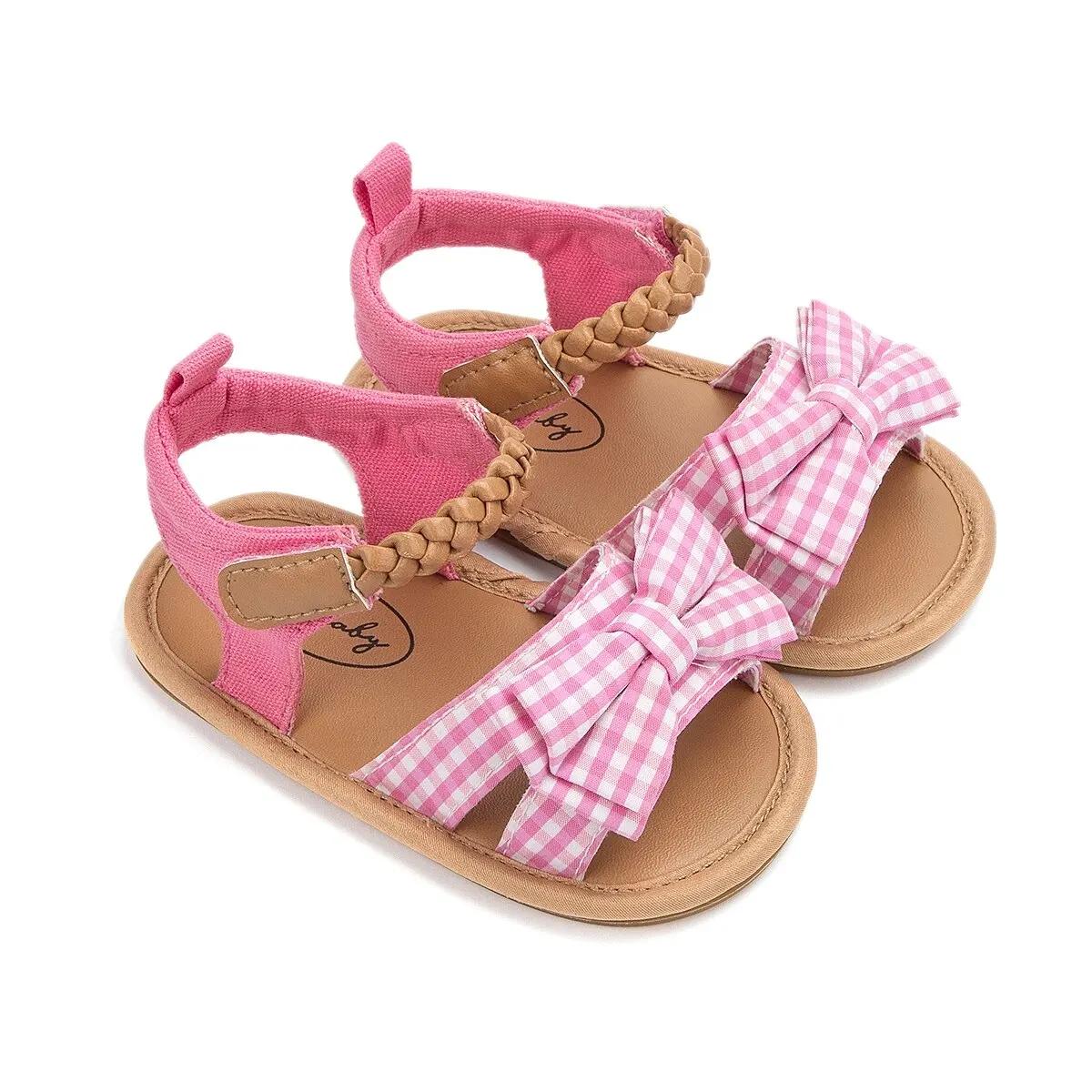 Meckior Summer Baby Girl Sandals Baby Shoes Bow Plaid Infants Girl Garden Sandals Newborn Anti-slip Rubber Bottom First Walkers