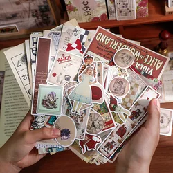 90PCS Vintage Scrapbooking Stickers Junk Journal Kawaii Diary Stationery Aesthetic Cute Bullet Journal Alice School Art Supplies