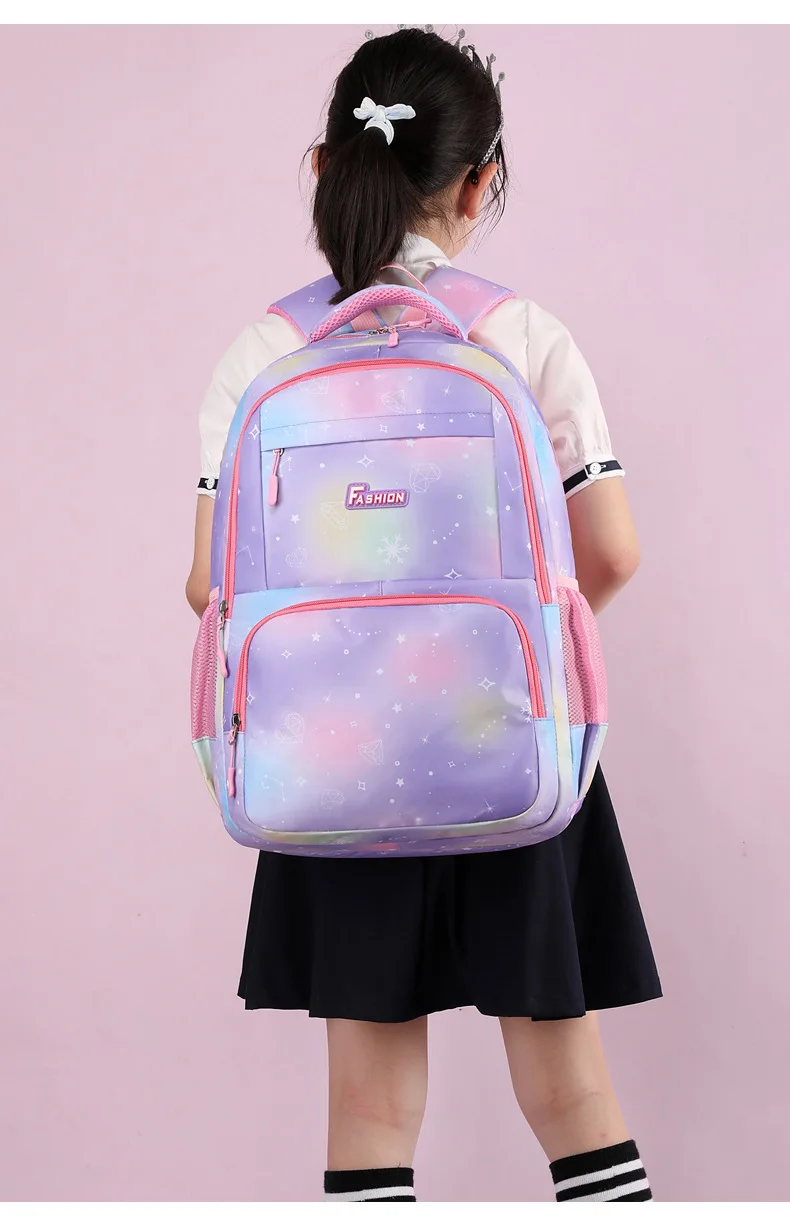 Hochwertiger modischer Rucksack für Mädchen, Grundschüler der Klassen 3–6, Farbverlauf, Campus, doppelte Umhängetasche – Detail 21