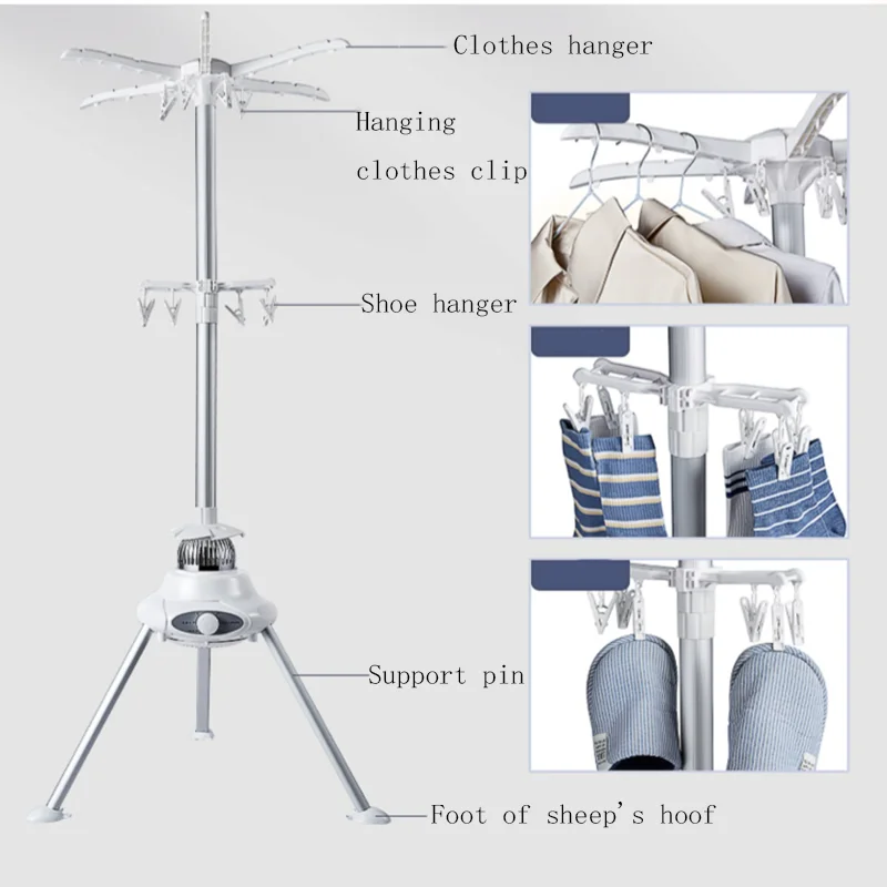 220V/1000W Dryer Small Household Round Shape Quick-drying Clothes Large-capacity Drying Closet Folding Dryer Load-bearing 10kg