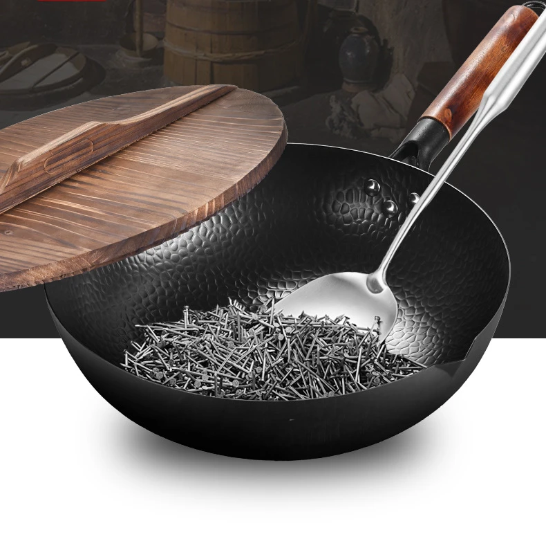 Asmo Chef Wok Pan 12.5” Carbon Steel Woks & Stir-Fry Pans Flat