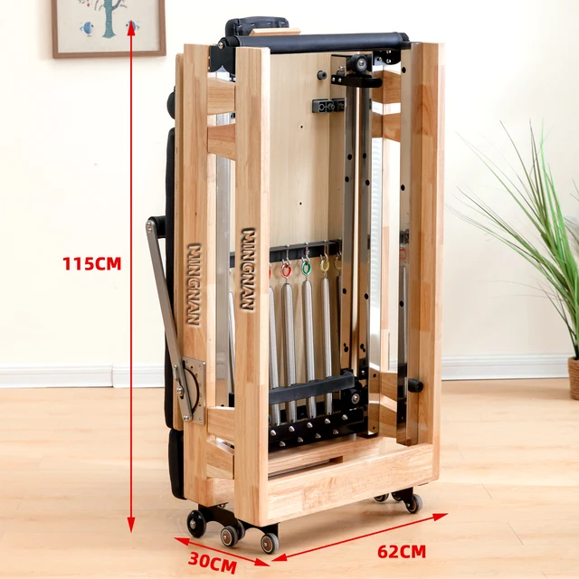 Folding Pilates Reformers machine Yoga studio Training gym Fitness oak wood Foldable Pilates bed home use pilates equipment 2