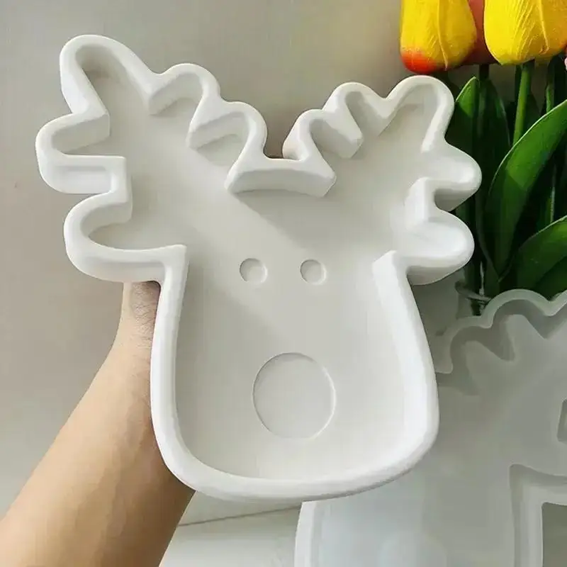 Christmas Series Style Handmade Creative Shape Elk Tray Silicone Mold Cute Deer Head Storage Tray Cement Mold Home Decorative
