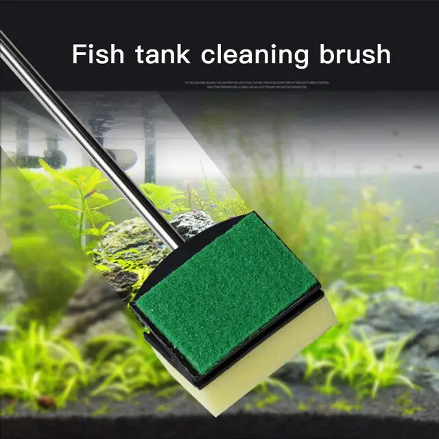 Double-sided Glass Long Handle Fish Tank Clean Cleaning Tool Kit Sponge Brush Aquarium Cleaner 4