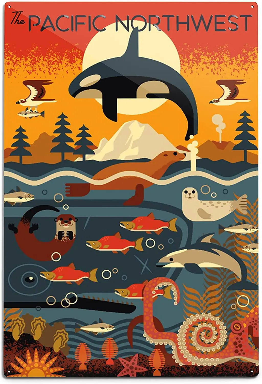 

Lantern Press Pacific Northwest, Marine Animals, Geometric 87042 (12x18 Aluminum Wall Sign, Metal Wall Decor)