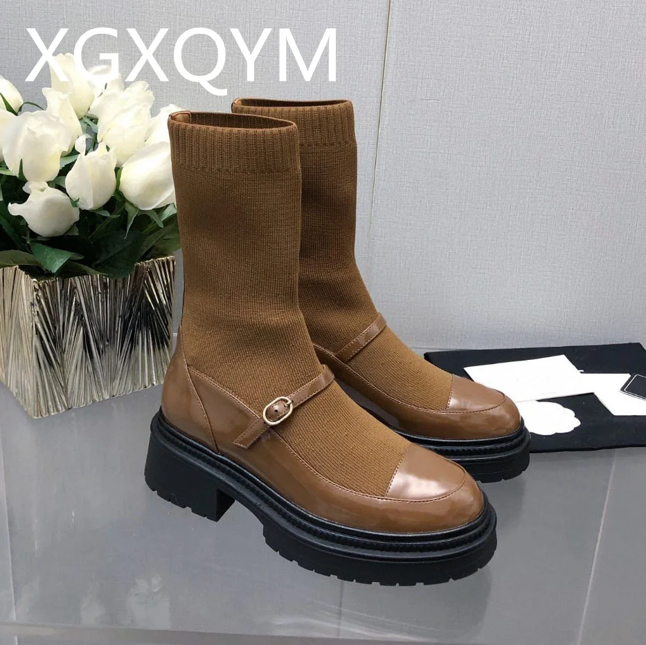 

Top Quality Shoes For Women Mid Calf Boots Stretch Boots Round Toe Casual Shoes Luxury Designer Zapatillas Mujer 2024