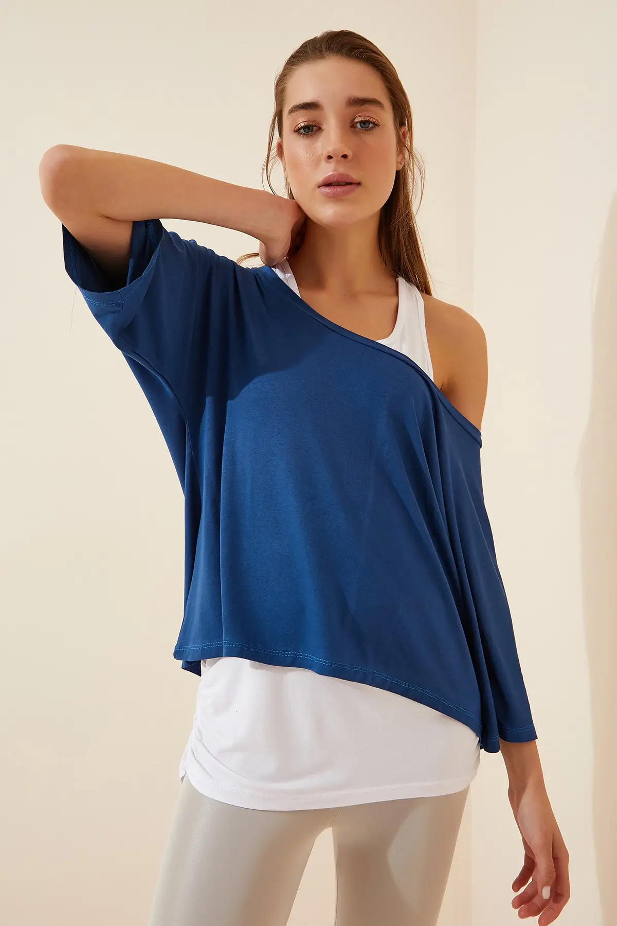 Women's Indigo Blue Undershirt Loose Binary Thirt 2021 Spring Summer Fashion