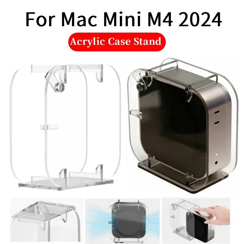 아크릴 수직 데스크탑 스탠드 맥 미니 M4 2024용 직립형 데스크 홀더 맥 미니 M4 공간 절약형 전원 버튼 쉬운 접근