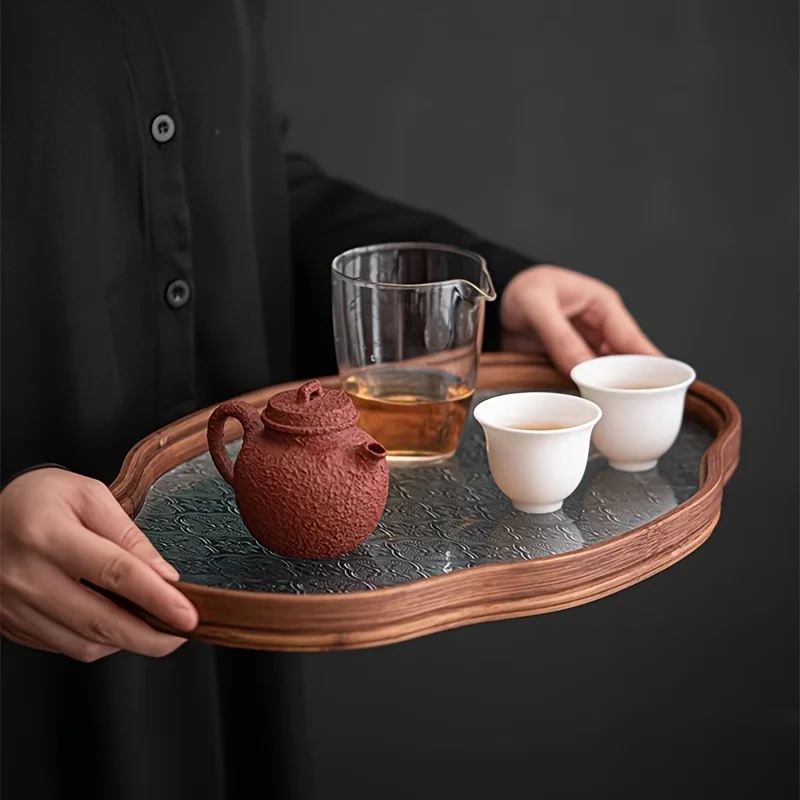Glass cosmetic storage tray, dry brewing tray, Kung Fu tea set, small tea table, living room office tea tray storage tray 6