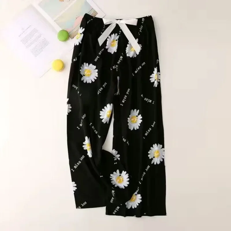 Women Cotton Casual Trousers Summer Loose Pajamas Home Pants Thin Wide Leg Pants Fashion Oversized Sleep Bottoms Korean Pants_ecoleips.com