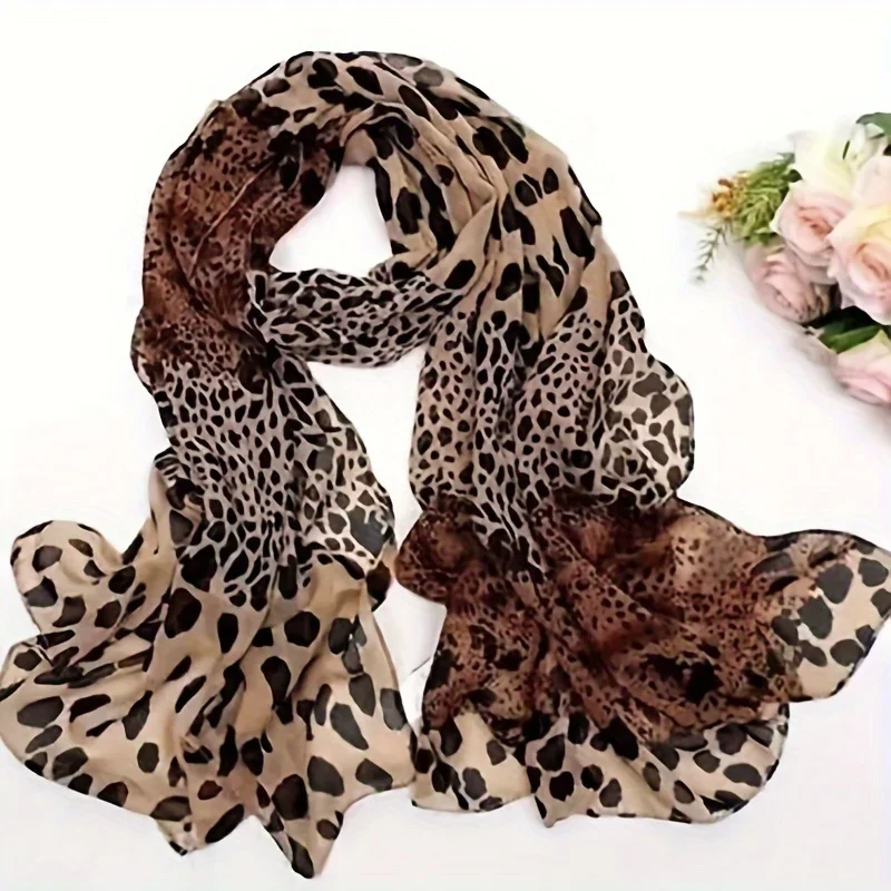 Retro Bohemian Style Leopard Print Chiffon Scarf - Casual Weekend, Travel, and Beach Travel - Fashionable Decorative Scarf