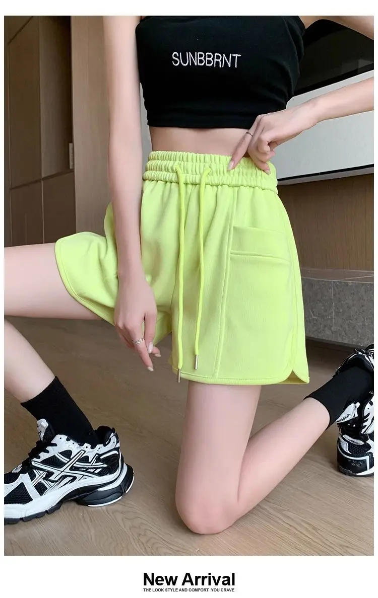 Frauen Sommer 2026 Lose Dünne Kordelzug Hot Pants Koreanische Hohe Taille Breite Bein Casual Vielseitige Sport Shorts für Outdoor Tragen – Detail 17