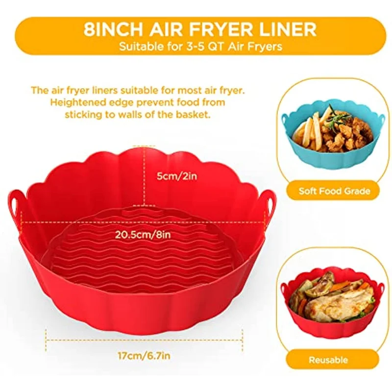 Air Fryer Silicone Liners 3-Pack, Reusable Air Fryer Liner Pots, 8 Inch  Silicone Air Fryer Basket Bowl, Air Fryer Inserts for 4 to 6 QT for Oven  Microwave Accessories