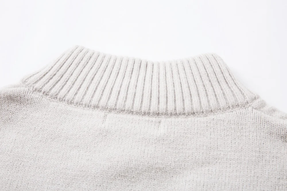 Solid Color Jacquard Sweater Mens Autumn Winter Casual Loose Half Zipper Long Sleeve Sweater Man