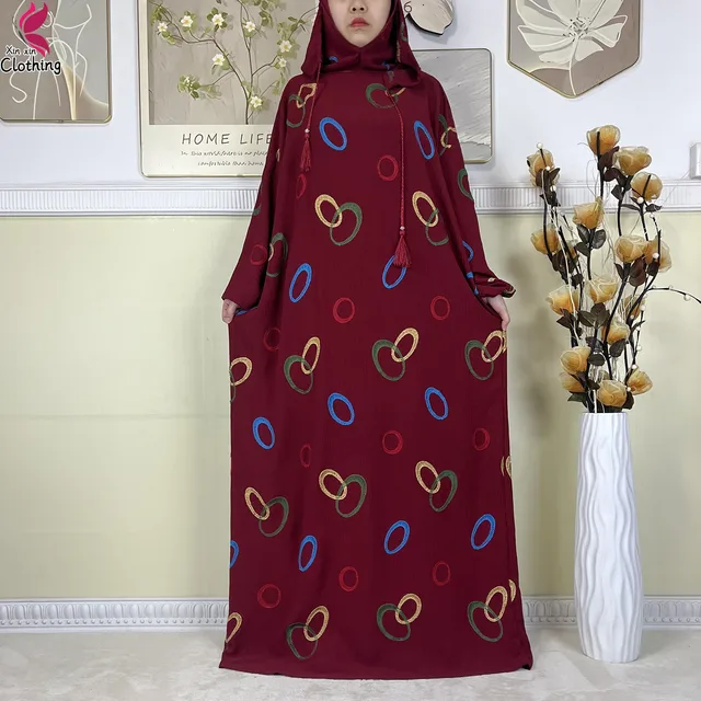 Abaya musulmane à double chapeau pour Ramadan, vêtements de prière africains, coton solide, broderie, adt, dubaï, turquie, islam, nouveau, 2025