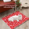 Christmas Thickened Pet Bed Mat - Cozy Red Cartoon Print Cat & Dog Bed, Durable Polyester for Pets, Holiday Home Decor, Pet Bed 4