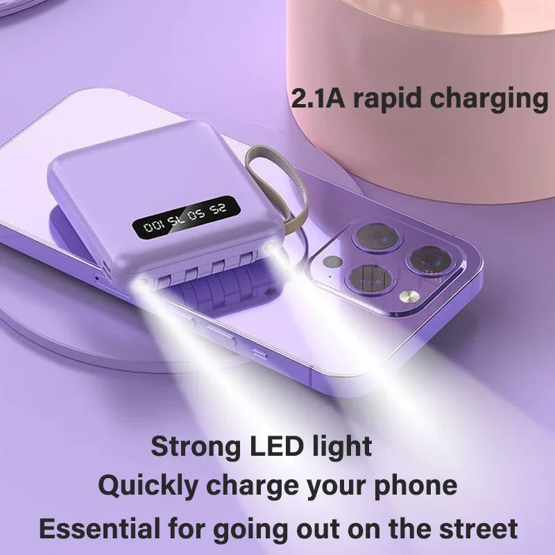 10AH 2.1A Fast Charging Mini Power Bank Comes with Four-wire Compact Portable Power Bank A Must-have for Going Out on The Street