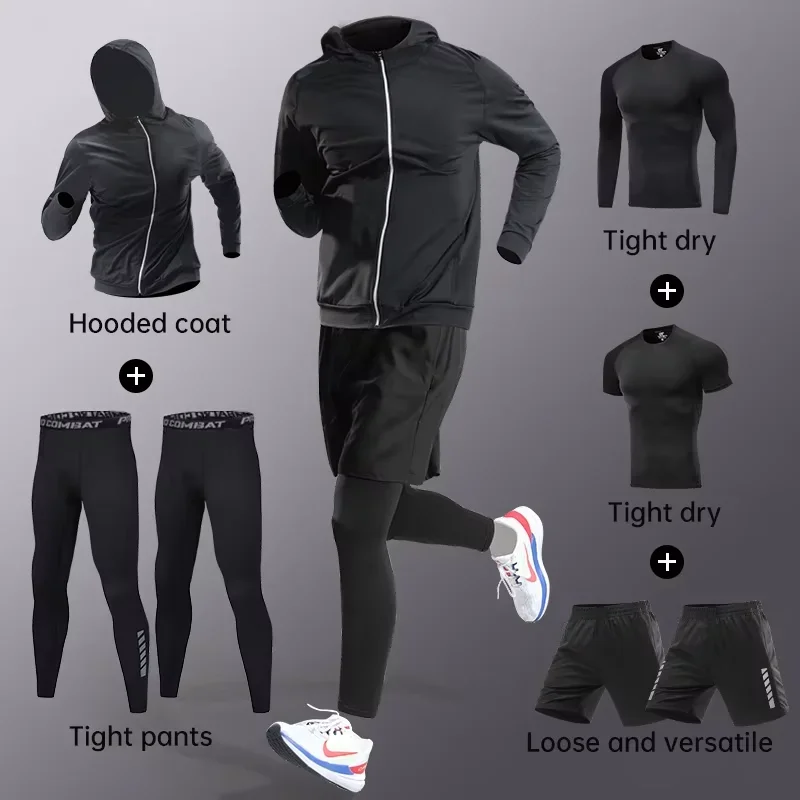 Sports suit men's running gym clothes autumn and winter quick drying clothes tight fitting equipment