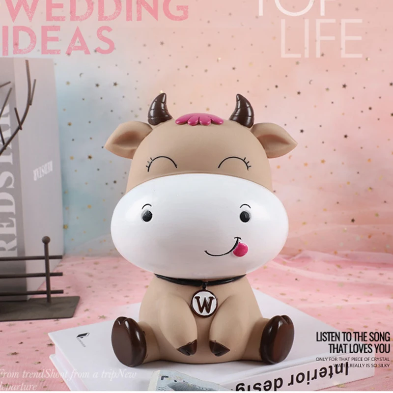 Cartoon Cow Piggy Bank Large Paper Money Boxes Coins Safe Savings Box High Capacity Money Bank Child Toys Kids Birthday Gifts