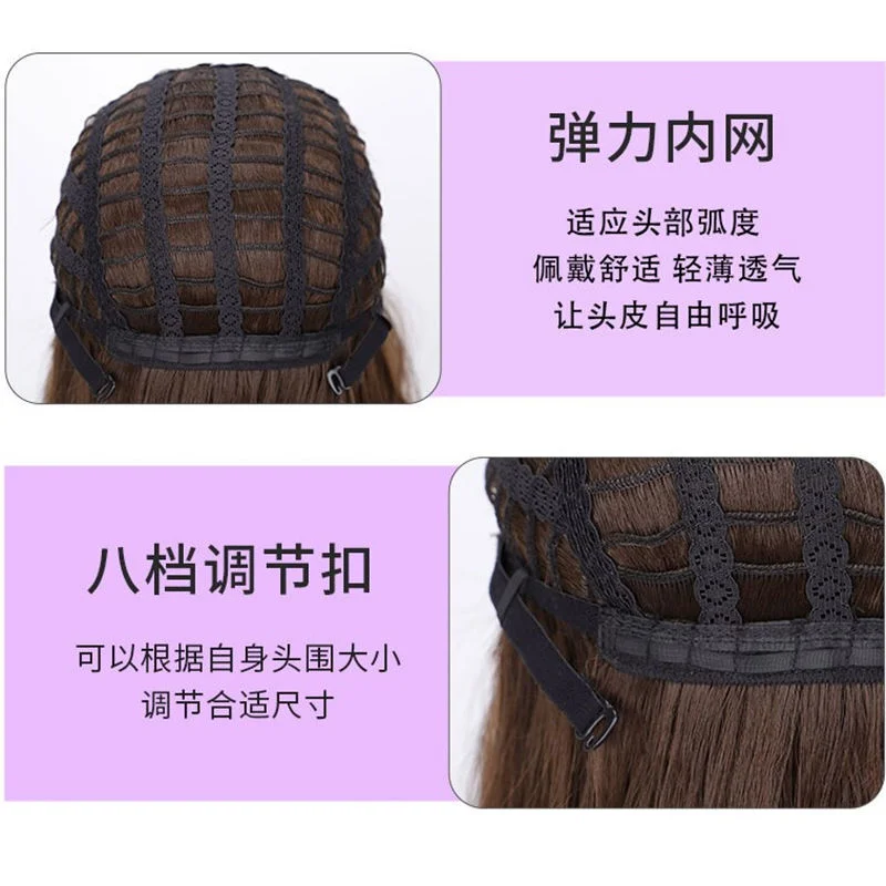 여성용 가발 긴 머리 골드 블라 웨이브 컬 고온 실크 헤어 커버