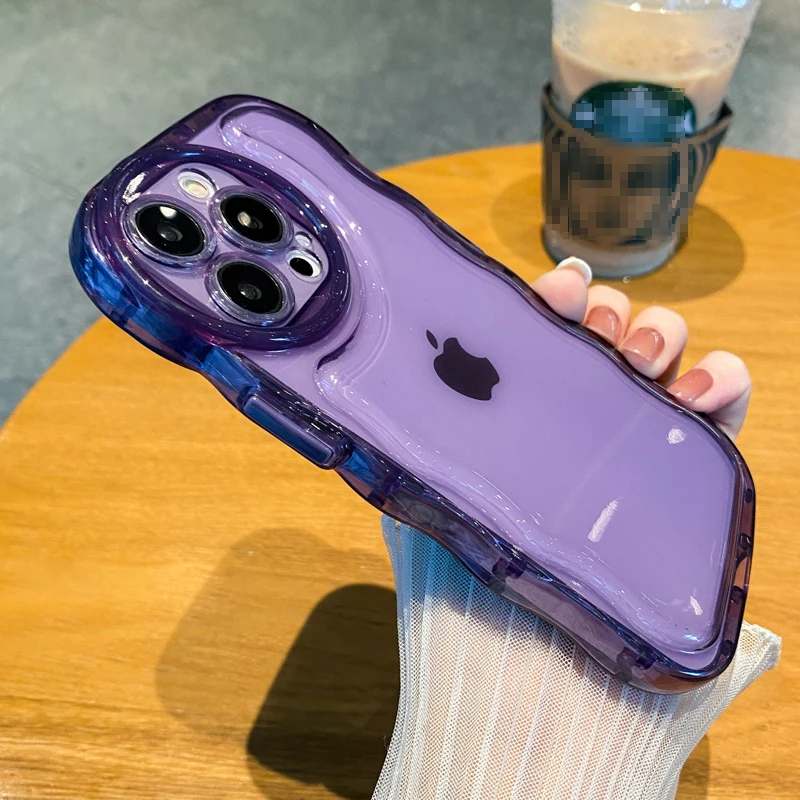 캔디 웨이브 투명 휴대폰 케이스, 원형 카메라 보호 실리콘 범퍼 커버, 아이폰 13 12 11 프로 맥스 XR XS X 8 7
