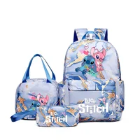 Lilo & Stitch Anime Print Backpack Set With Lunch Bag And Pencil Bag, Large Capacity Lightweight And Breathable Outdoor Knapsack 2