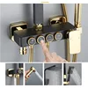KEMAIDI Black Gold Shower Faucet Set Bathtub  4-way Mixer  Tap with Bidet and Shelf  Bathroom Rainfall Shower Systerm Wall Mount 5