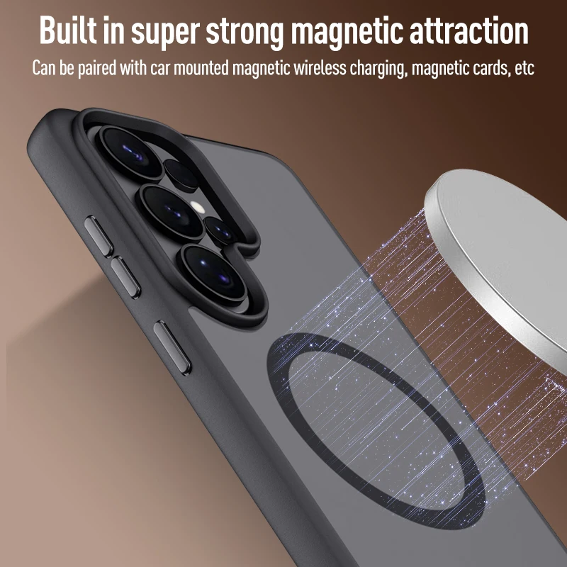 Luxury Matte Translucent Magnetic Shockproof Case with Wireless Charging Compatibility