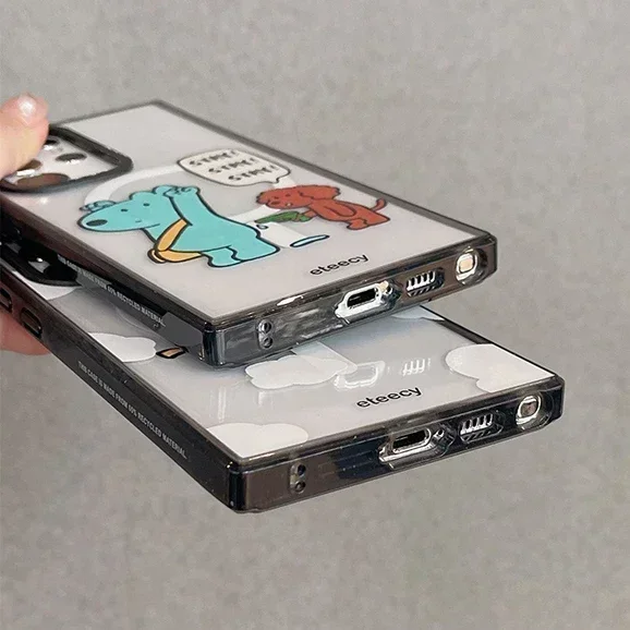 Cute Blue Brown Dog Acrylic Black Border Protective Case for Samsung Galaxy S22U S23U S24 Ultra Shell with MagSafe