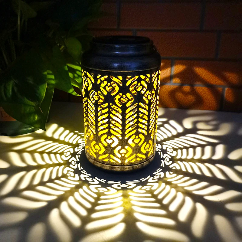 Solar Lantern Courtyard Iron Lawn Cylindrical Hollow Wheat Ear Pattern Solar Suspension Light