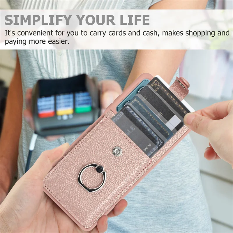 Leather Wallet Phone Case with Card Slot & Ring Holder Cover